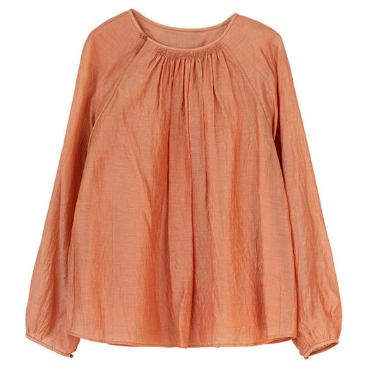 牧衣游原创 丝棉净色衬衫轻薄柔软亲肤减龄文艺圆领衬衣 秋月印象 商品图4