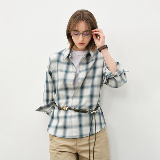 714street复古渐变格子衬衫男2025秋季宽松纯棉情侣长袖衬衣外套 商品图1