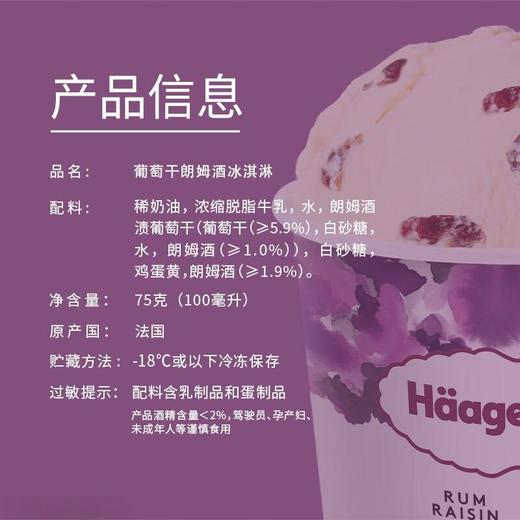 哈根达斯葡萄干朗姆酒冰淇淋75g/杯 商品图2