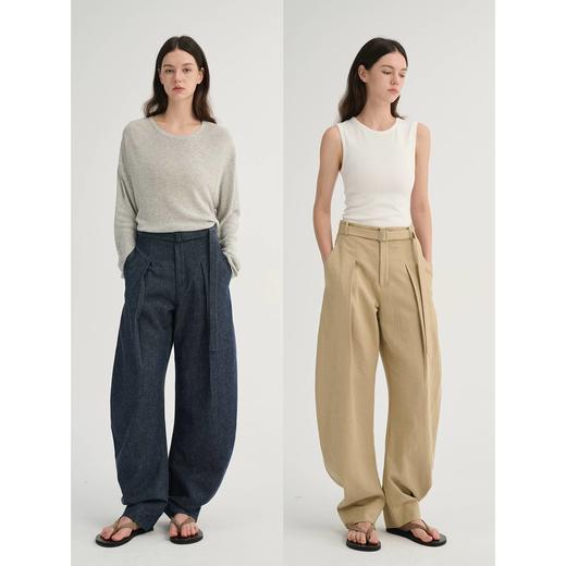 MAISON CECILE 三色/松弛感亚麻肌理遮肉显瘦弧形弯刀裤 商品图0