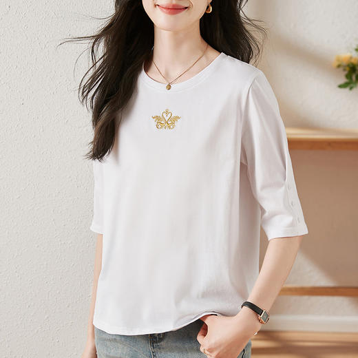 雀说宽松大码女装短袖t恤新款休闲中袖体恤设计感小众上衣AL20041 商品图2