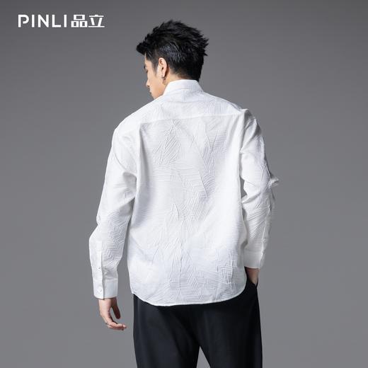 PINLI品立春季新品褶皱长袖衬衫男士纯色肌理感潮牌休闲衬衣GD253113037 商品图4