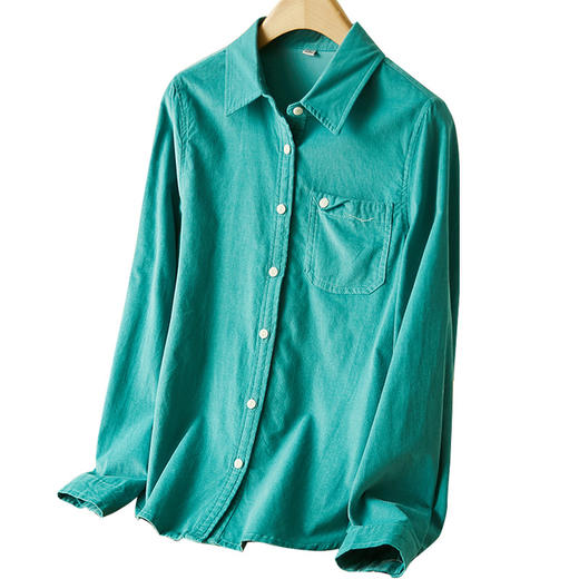 百媚生 纯棉磨毛长袖衬衫女装秋季新款通勤风翻领口袋折角多色休闲衬衣 商品图4