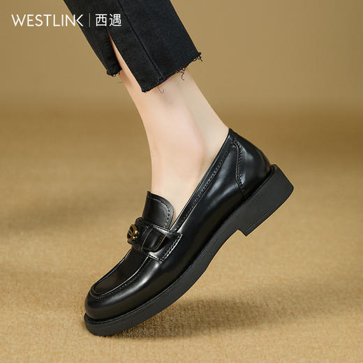 复古英伦风金属饰扣黑色乐福鞋女秋季通勤厚底JK单鞋小皮鞋V1857114 商品图3