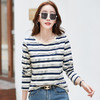 百媚生 棉质条纹刺绣公仔圆领长袖打底衫外穿上衣419 商品缩略图0