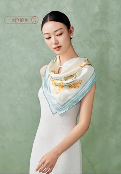 喜得宝重磅印花素绉缎大方巾86cm*86cm百搭丝绸礼品方巾 商品图10