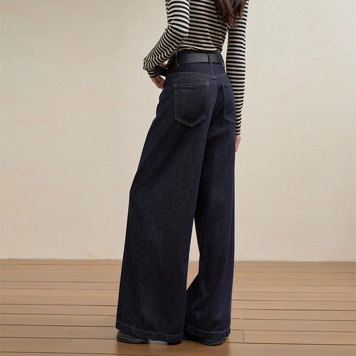 西遇宽松直筒加绒牛仔裤女秋季新款复古黑色水洗高腰阔腿裤子Y0051273/H0055371 商品图4