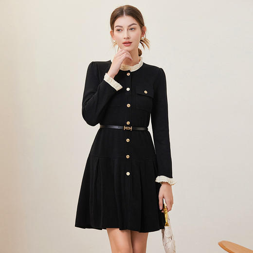 「自」全新升级【铂金会员404/天猫539/差价135】(54659)洛诗琳法式小香风高级感减龄连衣裙2025秋季显瘦茶歇针织裙 商品图1