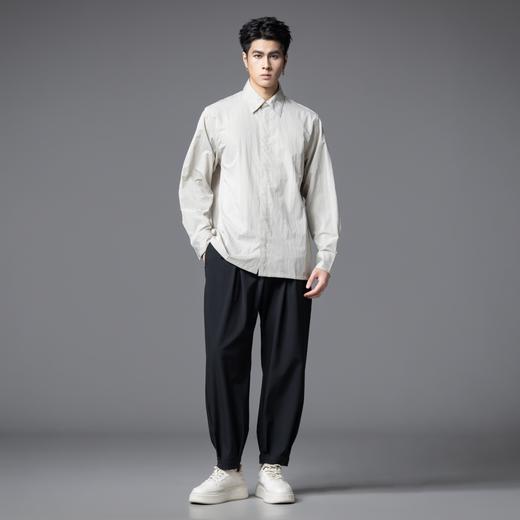 PINLI品立2025秋季新款男士宽松尖领纯色打底长袖衬衫休闲衬衣潮GD253113068 商品图2