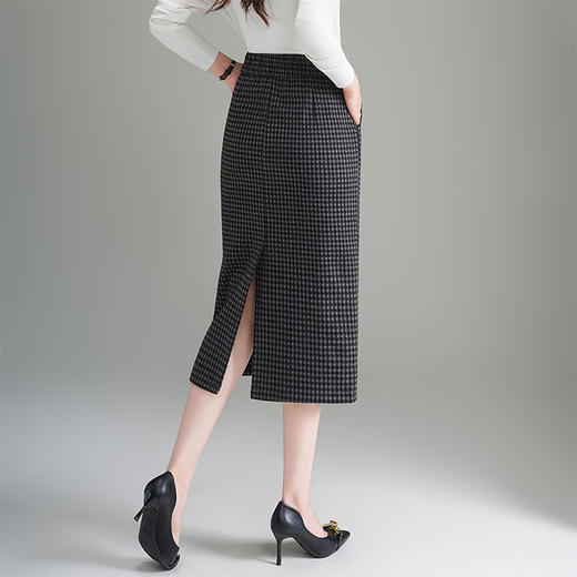 QYM 6322-Y小方格包臀裙开衩一步裙格纹半身裙 商品图2