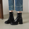 阿么手工女鞋法式方头侧拉链新款粗跟短靴秋冬百搭靴子女款7.5CM 商品缩略图1