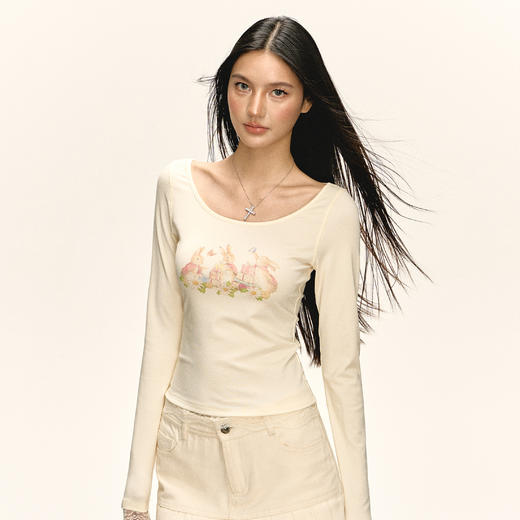 Ariseism 美式复古设计感长袖T恤女秋季新款修身上衣 商品图0