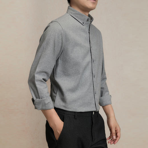 【全棉】罗蒙秋冬长袖衬衫男士纯棉保暖舒适易打理简约领尖小扣时尚衬衣 商品图1