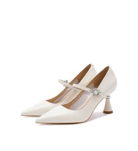 诺贝达浅口单鞋尖头一字带气质婚礼晚宴百搭法式高跟鞋