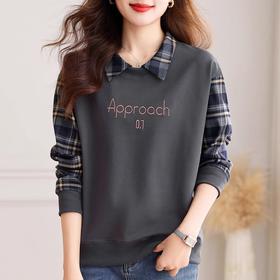 雀说假两件绣花卫衣百搭显瘦休闲宽松打底衫上衣AL8908