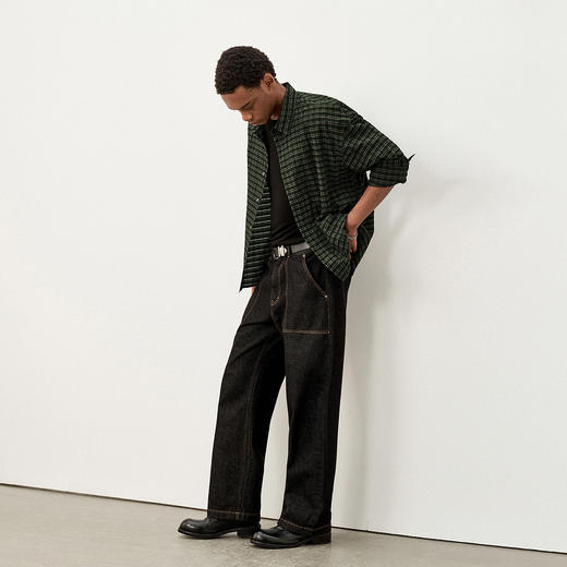 【非质量问题不退不换】714street褶皱肌理感泡泡纱格子衬衫男2025秋季宽松长袖衬衣外套 商品图2