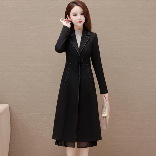 QYM HS23C15-Y时尚风衣外套中式中国结盘扣大衣拼结长款外套 商品图0