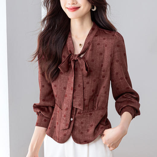 KQL 369H9989收腰蝴蝶结设计感衬衫 商品图2
