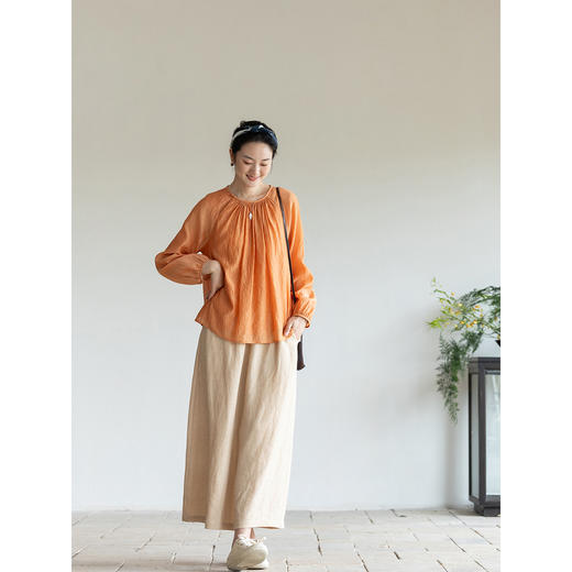 牧衣游原创 丝棉净色衬衫轻薄柔软亲肤减龄文艺圆领衬衣 秋月印象 商品图2