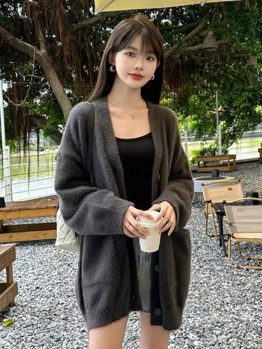 【孤品捡漏】G38深灰仿水貂毛针织开衫外套-喜出 商品图3