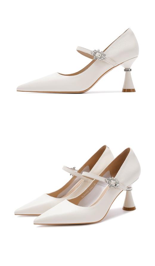 诺贝达浅口单鞋尖头一字带气质婚礼晚宴百搭法式高跟鞋 商品图4