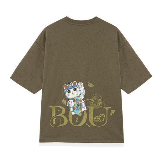 ONIARAI/鬼洗25秋新棒系列滑板招财猫假两件烧花短T男女 N840278 商品图4