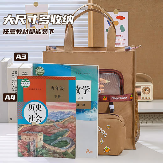 A4卡皮巴拉补习袋高颜值手提帆布包大容量便捷式儿童补课包美术袋 商品图1