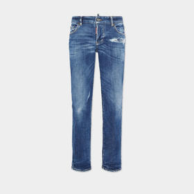 DSQUARED2 女士徽标贴片中号 Perfecto Wash Jenna 牛仔裤 蓝色 S75LB1096 S30872 470