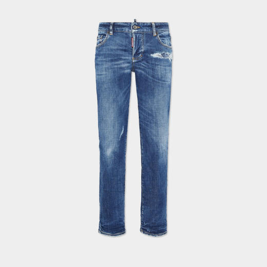 DSQUARED2 女士徽标贴片中号 Perfecto Wash Jenna 牛仔裤 蓝色 S75LB1096 S30872 470 商品图0