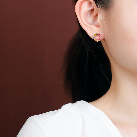 【甜甜圈】S925纯银镀玫瑰金彩色碧玺耳饰【CW-ED03963】 商品图3