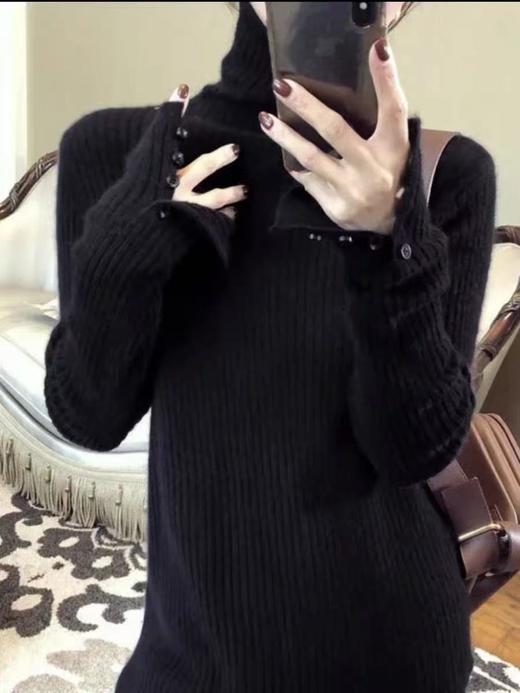 【孤品捡漏】G07 袖口四粒扣黑色针织修身毛衫-喜出 商品图2