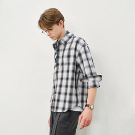 714street复古渐变格子衬衫男2025秋季宽松纯棉情侣长袖衬衣外套