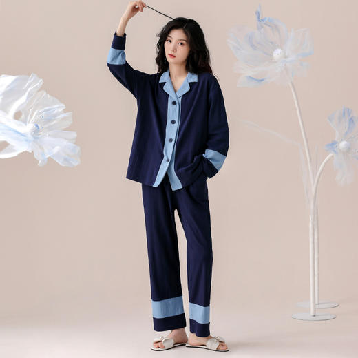 雀说睡衣女纯棉长袖新款柔软棉休闲家居服女款高级感套装AL22129 商品图3