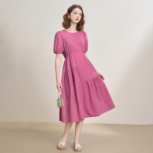 法式温柔设计感抽褶连衣裙女夏季泡泡袖收腰中长裙A字裙V1250834 商品图1