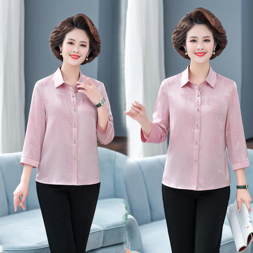 W012-1925-65-2025年春夏装妈妈真丝衬衫纯色洋气中老年人高档女装桑蚕丝上衣服 商品图3