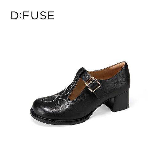 Dfuse迪芙斯2025秋季新款时尚浅口鞋复古粗中跟T带显瘦玛丽珍鞋职业通勤鞋DFD3111033 商品图6