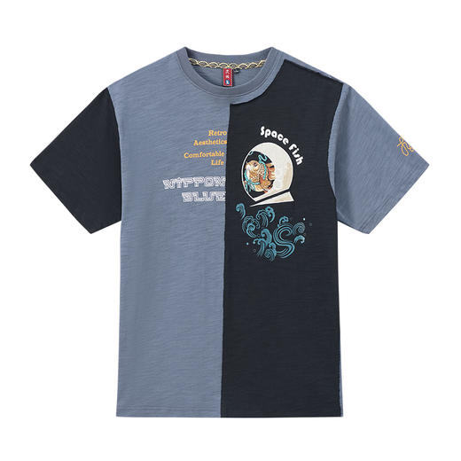 ONIARAI/鬼洗25秋新品棒系列趣味太空金鱼异色拼接短袖T N840281 商品图3