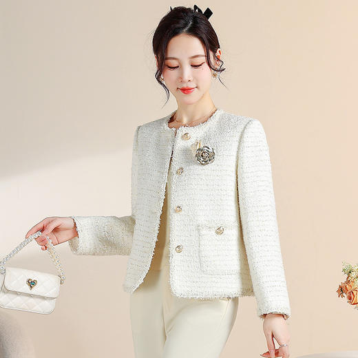 QYM CS25A17-Y时尚小香风外套毛边单排扣休闲上衣 商品图1