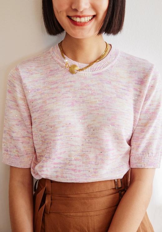 春秋新品康宝莱珠片纱亚麻棉镂空亮片上衣 商品图5