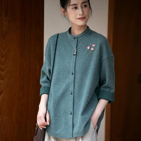 牧衣游原创 手工刺绣绒面棉外套女秋季柔软亲肤宽松百搭开衫 梦丘