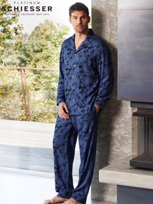 【棉莫双面布套装】SCHIESSER铂雅棉莫双面布开胸睡衣套装 上50%棉 50%莫代尔丝光双面布 180克 99/25616H 商品图0