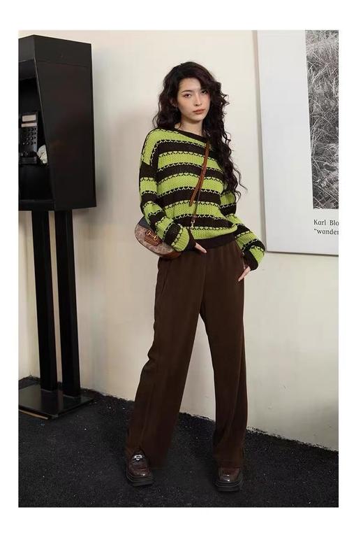 【孤品捡漏】G39绿➕咖圆领拼接镂空针织毛衫-喜出 商品图5