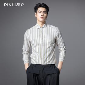 PINLI品立2025秋季新款男条纹方领打底长袖衬衫衬衣潮GD253113054