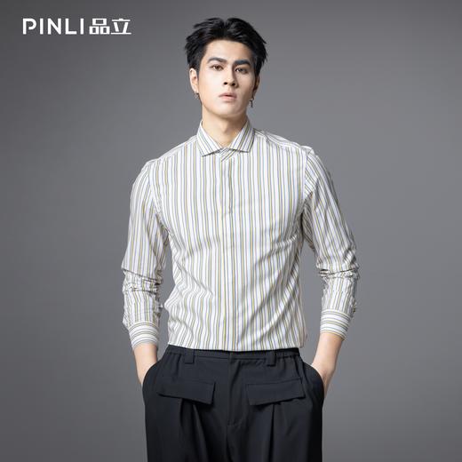 PINLI品立2025秋季新款男条纹方领打底长袖衬衫衬衣潮GD253113054 商品图0