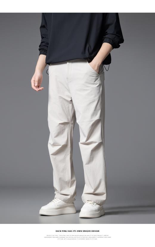 PINLI品立2025秋季新款男士褶皱设计感休闲长裤潮牌直筒伞兵裤子GD253117074 商品图9