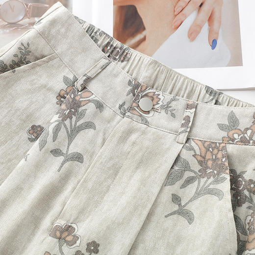 丁摩 花色亚麻阔腿裤女春夏季薄款高腰显瘦宽松休闲裤垂感直筒裤5ZF-118581 商品图3