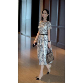 丁摩 轻奢气质连衣裙夏季新款法式浪漫高级感中长款提花裙子5ZF-06423