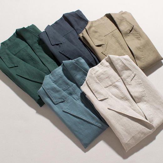 百媚生 纯亚麻休闲文艺宽松气质长袖小西服上衣外套X377 商品图2