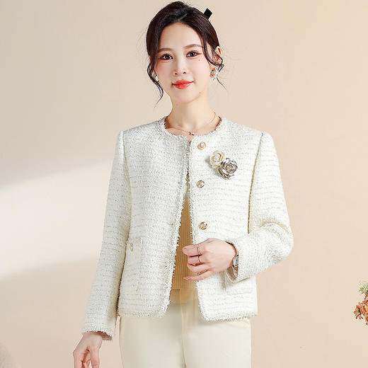 QYM CS25A17-Y时尚小香风外套毛边单排扣休闲上衣 商品图0