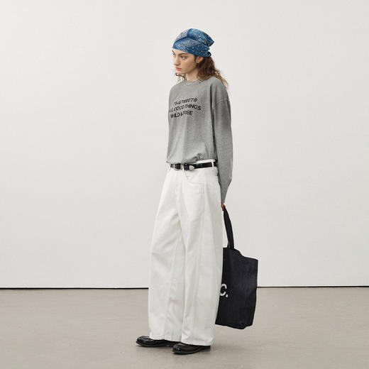 714street水洗纯棉弯刀裤男2025秋季新款休闲裤潮牌宽松白色裤子 商品图3